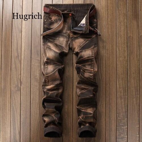 Fashion Hole Straight Destroyed Moto Jeans Brand Slim Casual Ripped Jeans Homme Retro Mens Denim Trousers High Quality Cotton