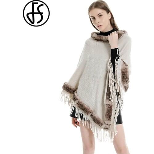 FS Fashion Fur Collar Woman Winter Cape White Warm Shawls For Women Pashmina Scarf Cashmere Scarves With Tassel Pull Femme Hiver