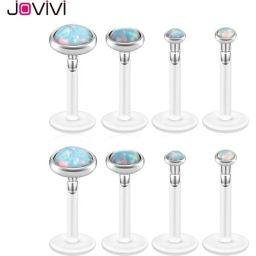 Jovivi 5-8pcs Created-Opal Labret Monroe Lip Rings Tragus Helix Earring Studs 16G 5/16" Multi-Used Body Piercing Jewelry 8mm Pin