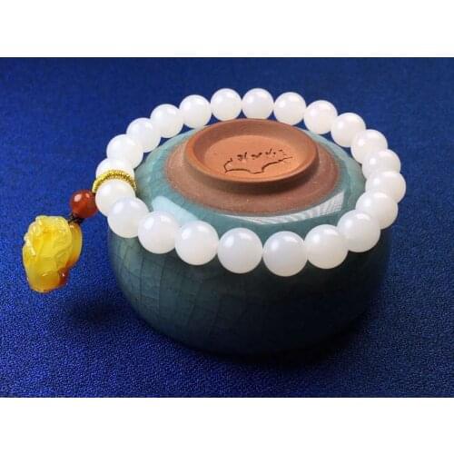 8mm Quality Sea Tridacna Mala Bead Bangle Organic Gems bead With beeswax Pi Xiu Beast