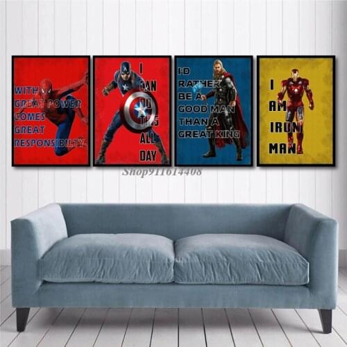 Canvas Painting Marvel Movie Avengers Captain America Spider Man Iron Man Poster Prints Wall Art Pictures Living Room Home Decor