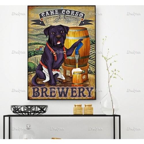 Cane Corso Brewery A Dog Is Pouring Beer From Beer Tank Poster Home Decor Canvas Wall Art Prints Unique Gift Floating Frame