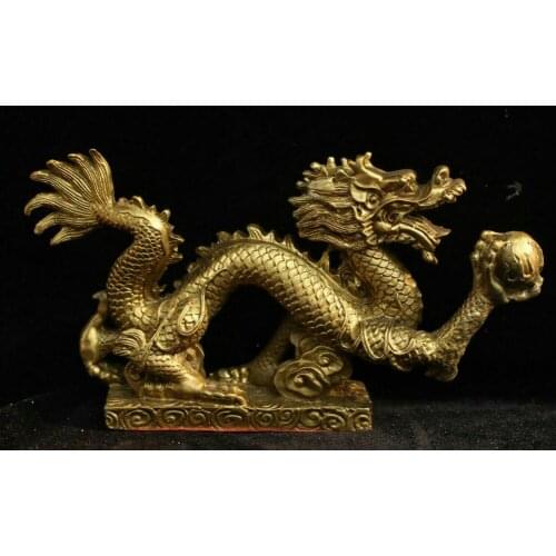 China Chinese Folk Fengshui Brass Lucky Animal Water Dragon Statue Sculpture