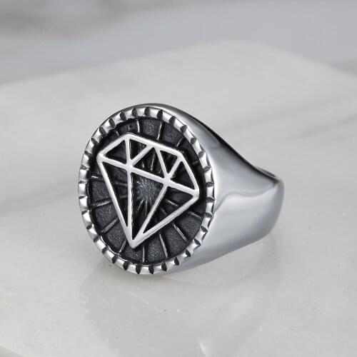 Megin D Punk Personality 3D Heart-shaped Diamond Stainless Steel Rings for Men Women Couple Family Friend Fashion Gift Jewelry