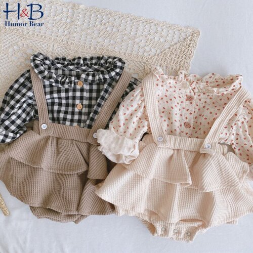 Humor Bear Baby Clothes Set New Spring Autumn Long Sleeve Floarl Shirt+ Suspender Jumpsuit 2Pcs Toddler Baby Clothes