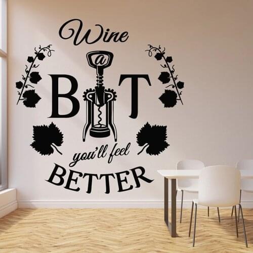 Better Words Wall Decal Wine Corkscrew Bottle Opener Vine Quote Restaurant Bar Interior Decor Vinyl Window Stickers Mural Q720
