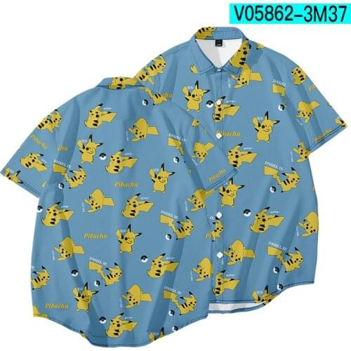 Pokemon Pikachu Anime Fashion Men New Oversized 2021Hawaiian Camicias Casual Wild Shirts Printed Short-sleeve Blouses Tops Cool
