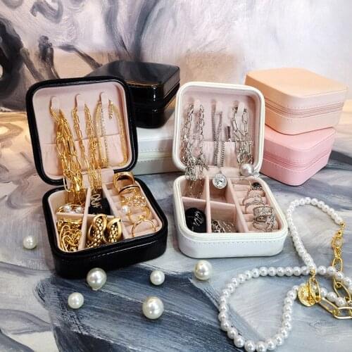 Fashion PU Fibre Jewelry Organizer Earring Ring Necklace Jewelry Storage Box Protable Zipper Girl Lipstick Cosmetics Beauty Case