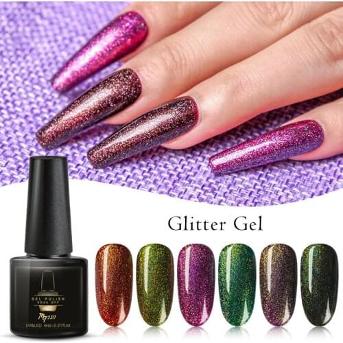 Mtssii 6ml Color UV Nail Gel Holographic Glitter Sequins Semi Permanent Soak Off Gel Polish Varnish Manicure Nail Art Lacquer