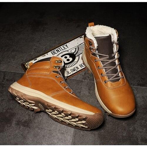 Winter Warm Men Boots Genuine Leather Fur Plus Men Snow Boots Handmade Waterproof Working Ankle Boots High Top Men Shoes