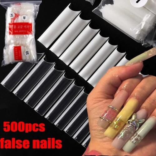 500Pcs False Nails Half Cover Straight Super Rectangular Transparent Natural Fake Nails High Curvature Nail DIY Manicure Tools