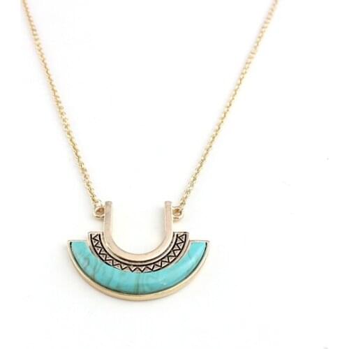 New Fashion Brand Natural Stone Necklace Crescent Pendant Long Necklace for Women Jewelry