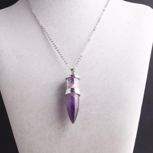 New Perfume Bottle Bullet Necklace Lapis lazuli Amethysts Healing Energy Pendant Meditation Jewelry Pendulum Free Shipping