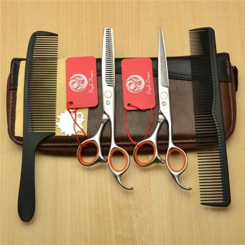 1008Z 4Pcs 5.5''/6.0'' Purple Dragon TOPPEST Hairdressing Scissors Silvery Cutting Scissors Thinning Shears Hair Scissors Suit