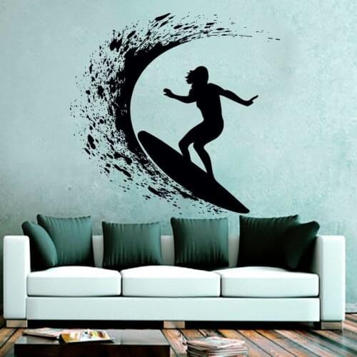 Living Room Self Adhesive Surfing Wall Sticker Art Home Decor Black Vinyl Removable Wall Decals