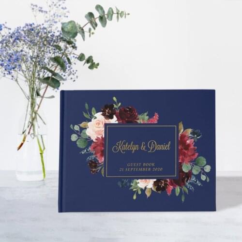 Navy Cover Wedding Guest Book,Custom Name Wedding Guest Book,Personalized Photo Album Guestbook,Bridal Shower Gift for Memento
