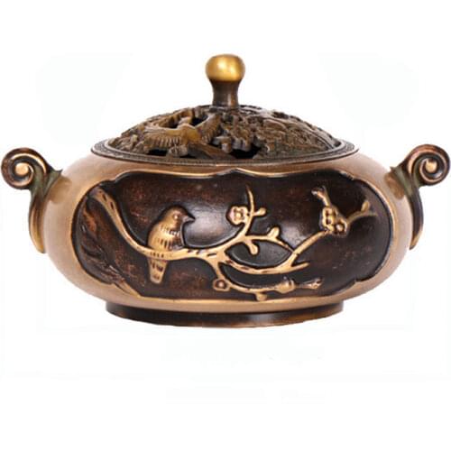 Creative pure copper plum blossom incense burner ornaments classical home crafts smoker incense for Buddha copper incense burner