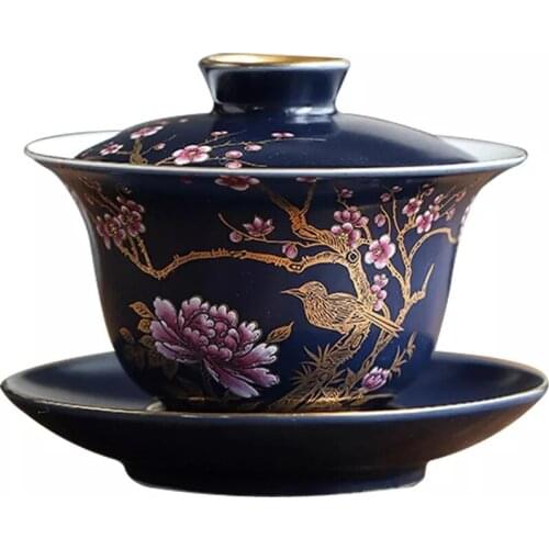 Gaiwan Vintage Tea Set Tureen Exquisite Flower Teacup Big Tea Bowl for Travel Easy Kettle Chinese Gaiwan Kung Fu Tea Cup Set NEW