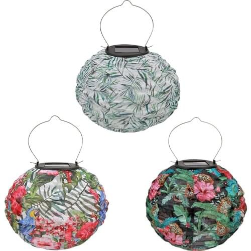 20cm Waterproof Solar LED Chinese Lantern Light Outdoor Garden Wedding Holiday Party Printed Decorative Round Hanging Lamp