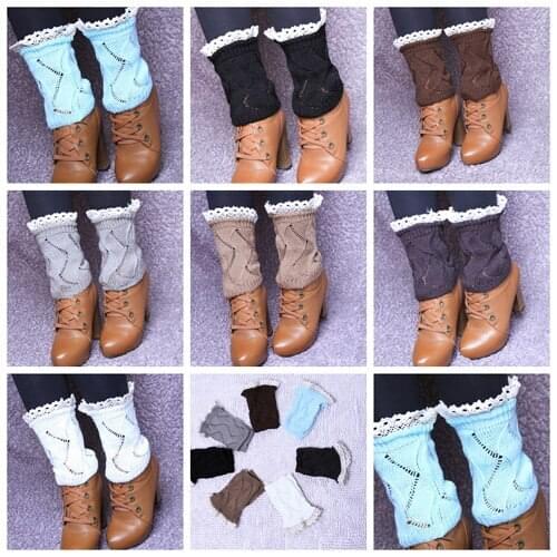 Women Girl`s Solid Diamond Crochet Knit Leg Warmers Lace Trim Cuffs Toppers Boot Socks 23pairs/lot #3889