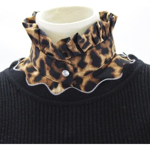 Women Chiffon Ruffles Stand Fake Collars Laopard Print Blouse Sweater Decorative Female Detachable Collar Necklace False Collar
