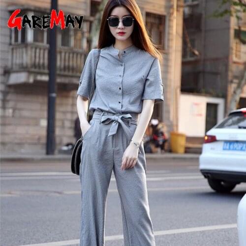 Women 2 Piece Summer Sets Short Sleeve Top Shirt and Pants Office Suits Casual 2 Piece Sets Womens Outfits 2021 Trousers