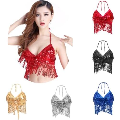 Belly Dance Costume Bra Halter Top Sequin Performance Outfits