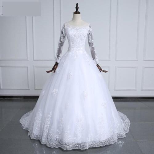 Vestidos De Noiva Pure White Elegant Beautiful Long Sleeve Wedding Dresses Bridal Dress 100CM Count Train Frocks