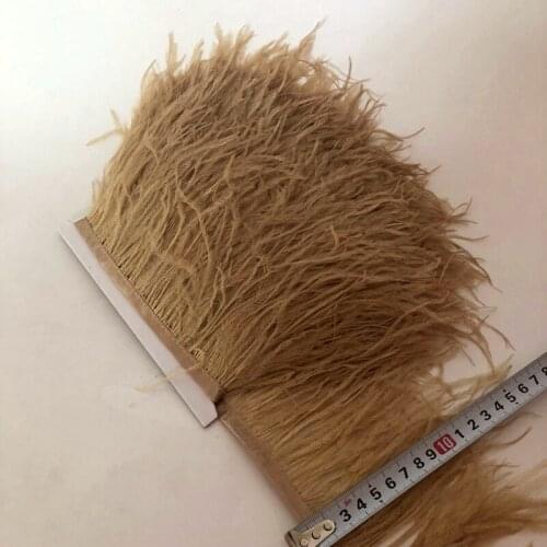 10 meters long light brown Ostrich Trims Feather Fringe Dyed with Satin Ribbon Tape for skirt feathers lace for crafts party