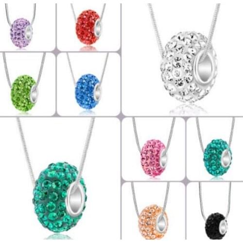 10pcs/lot 10*14mm Mix multicolor white silver plated Rhinestone chain Big Hole european beads crystal necklace b345
