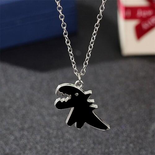 2021 Trend Necklace For Women Men Alloy Dinosaur Pendant Necklace Black White Enamel Chunky Cartoon Animal Couple Jewelry