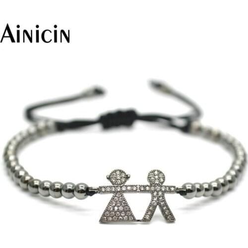 5pcs Gun Black Plated Boy & Girl Charms With Rhinestone Setting Handmade Fashion Lovers Adjustable Bracelet
