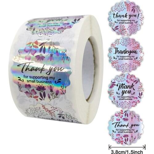 500 Pcs/roll Round Thank You For Supporting My Small Business Stickers Colorful Floral Silver Diy Handmade Seal Labels Stickers