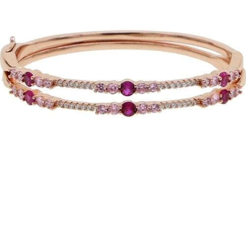 Rose Gold Color with Red CZ bangle bracelet for women bezel set baguette color cubic zirconia fashion gorgeous lady cz jewelry