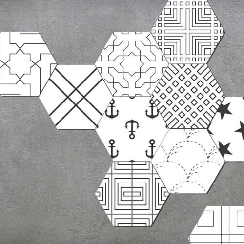 Black White Line Art Floor Sticker For Bedroom Bathroom Hexagon Ceramic Tile Decal Self-adhesive Waterproof Wallpaper Wall Mural