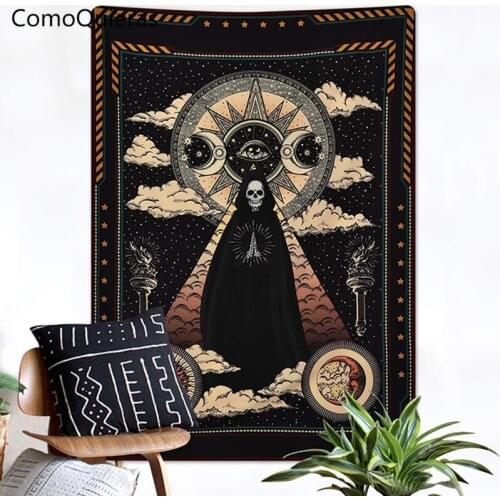 Skull Tapestry Black and White Wall Hanging Cloth Large Size Night Sky Stars Wall Decoration Home Living Room Room Decor Mural