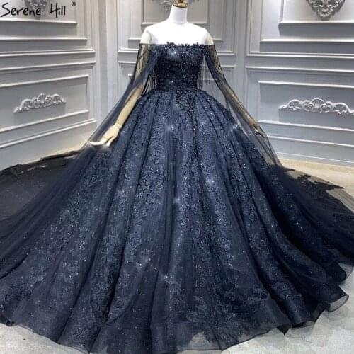 Serene Hill Black Sparkle O-Neck Luxury Sexy Wedding Dresses 2020 Dubai High-End Beading Lace Bride Gowns BHA2406 Custom Made