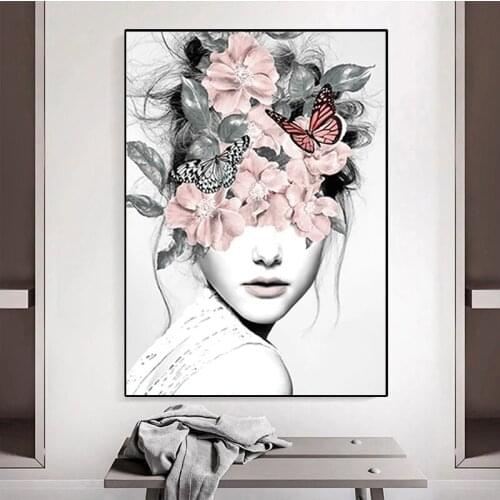 Modern Style Art Creativity Flower Girl Canvas Painting Posters and Prints Wall Art Pictures for Living Room Home Artwork Decor