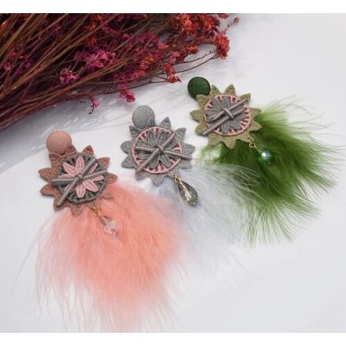 Indian Ethnic White Long Ostrich Feather Flower Crystal Earrings Drop Bohemian For Bride Wedding Women Vintage Oorbellen Jewelry