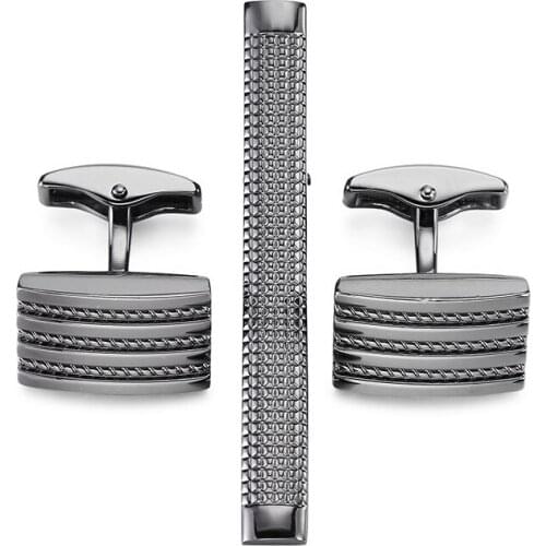 Classic Square black carving Bussiness Mens Cufflinks Tie Clips Set High Quality Necktie Pin Tie Bars Clip Clasp Jewelry