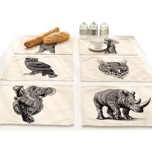 Koala Tiger Cat Drink Coasters Set Placemat for Dining Table Bowl Elephant Kitchen Tea Party Decorations Animal Print Mat Pad