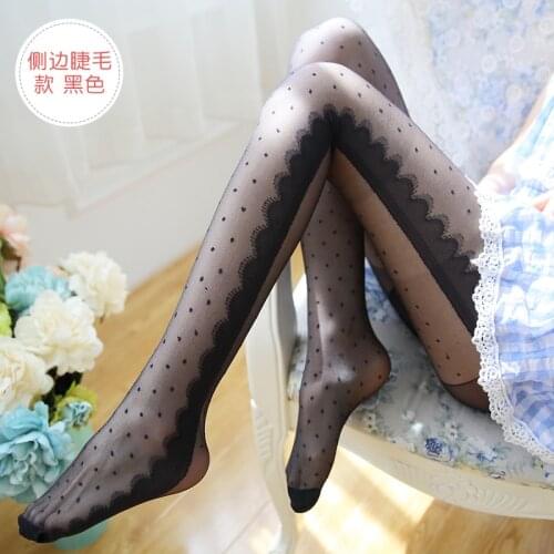 Japanese Women Pantyhose Summer Tights For Thin Core Polka Dot Love Bow And Attraction Lace Sexy Fashion Accessories Black White