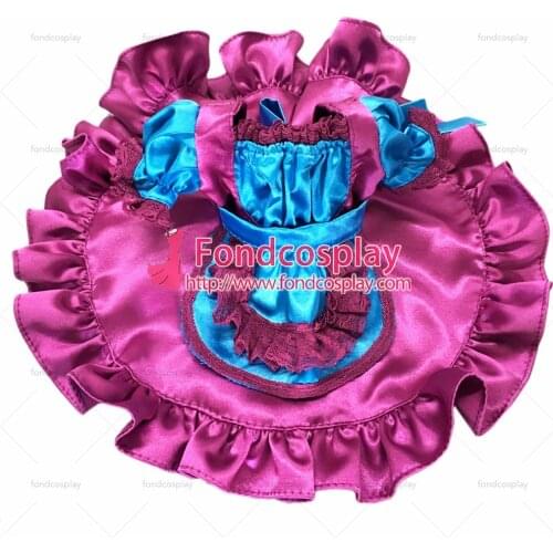 Fondcosplay sexy cross dressing sissy maid short French Lockable Blue purple satin Dress Uniform Costume Tailor-made[G4015D]