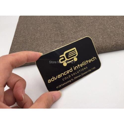 Custom logo shiny gold black metal business cards