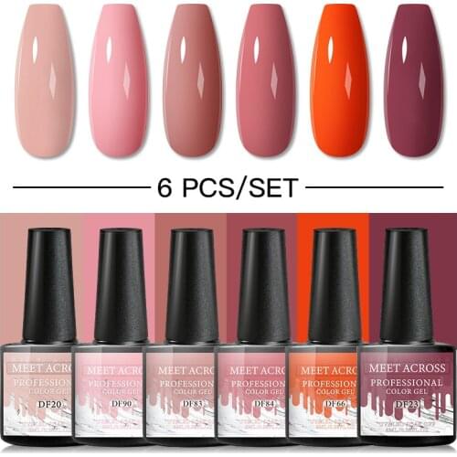 MEET ACROSS 4/6 Pcs Color Gel Nail Polish Set 60 Colors Semi Permanent UV Led Gel Varnish Soak Off Nail Lacquers Base Top Coat