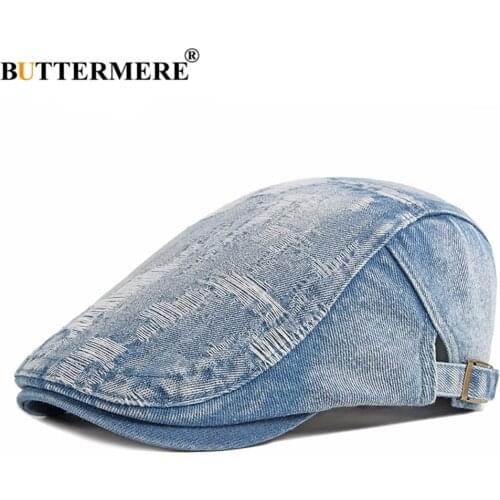 BUTTERMERE Men Ivy Caps Denim Light Blue Mens Berets British Style Male Cabbie Cap Spring Summer 2021 Brand New Driver Ivy Hat