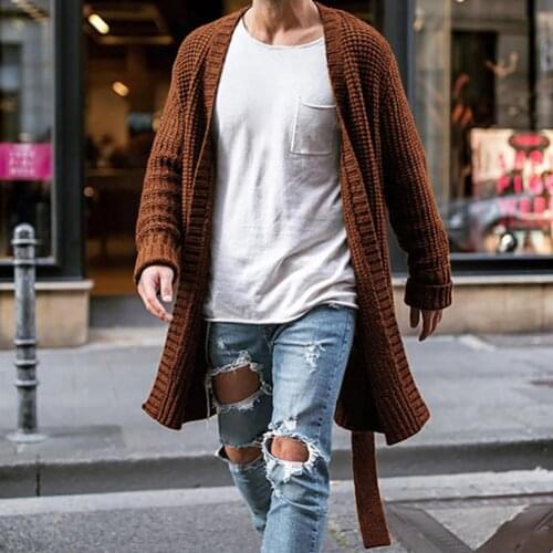 Men Knitted Overcoat Autumn Stylish Men Cardigan Knitted Sweater Streetwear Casual Solid Long Sleeve Slim Outwear abrigo hombre