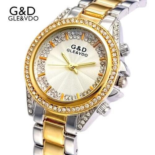 2017 G&D GLE&VDO Luxury Womens Watches Gold Womems Bracelet Watches Rhinestone Ladies Dress Watch reloj mujer Rhinestone Dial