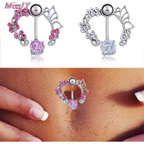 Sexy Rhinestone Flower Navel Rings Rose Gold Rings Belly Piercing Crystal Flower Body Jewelry Navel Piercing Rings