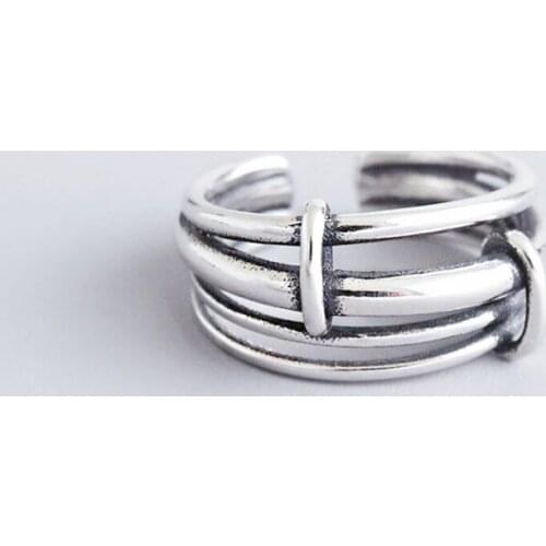 Sole Memory Retro Thai Silver Multi-Layer Creative Geometry Weave 925 Sterling Silver Female Resizable Opening Rings SRI441
